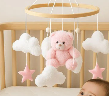 Mobile bébé | ours rose nuages étoiles