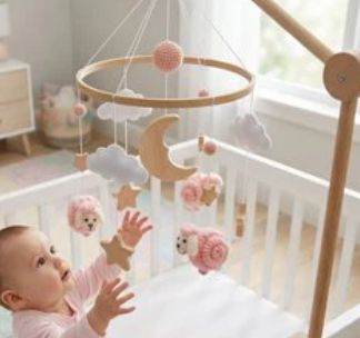 Mobile pour bébé | lune moutons roses