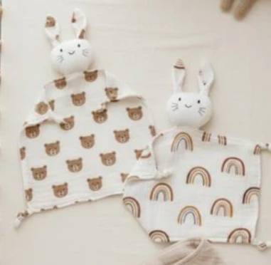 Doudou lapin bébé | ours et arc-en-ciel"